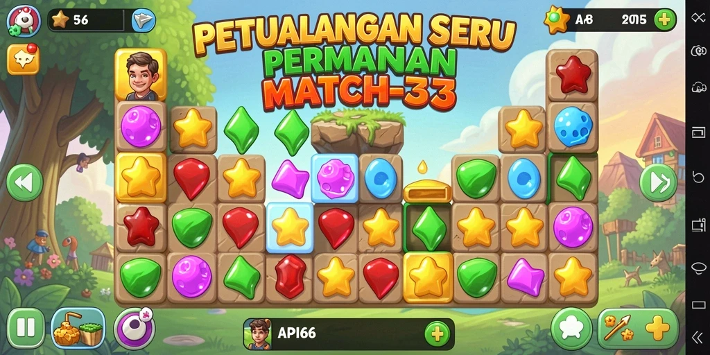 Tampilan seru gameplay Match-3 di API66.
