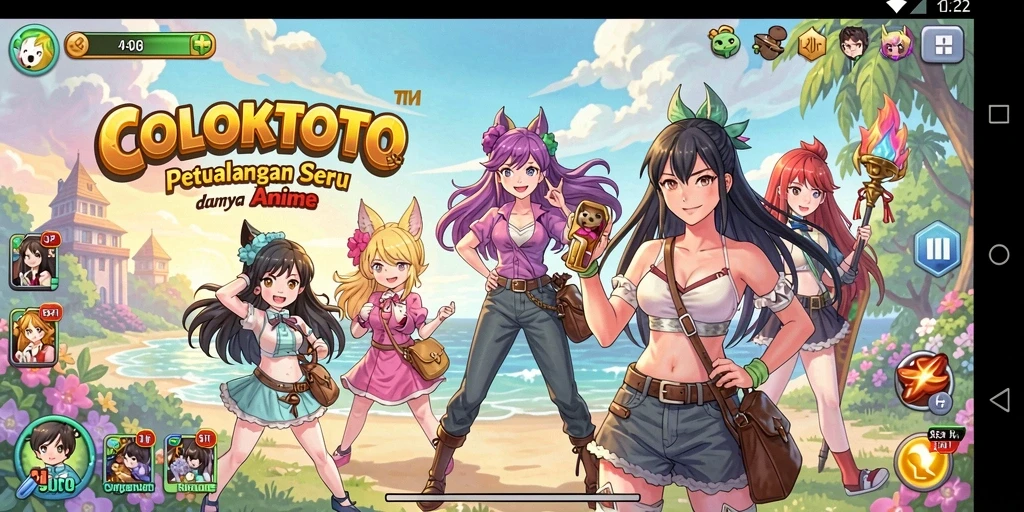 Tampilan gameplay COLOKTOTO dengan karakter anime yang kaya.