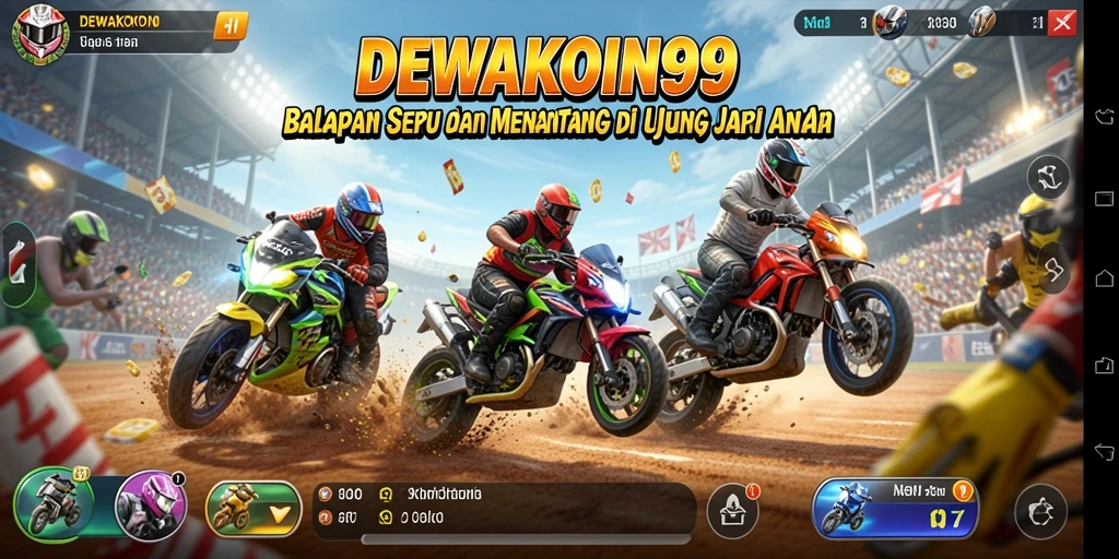 Screenshot gameplay DEWAKOIN99 dengan aksi balapan yang intens.