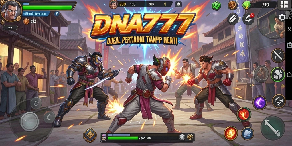 Gameplay seru yang menampilkan pertarungan karakter di arena.