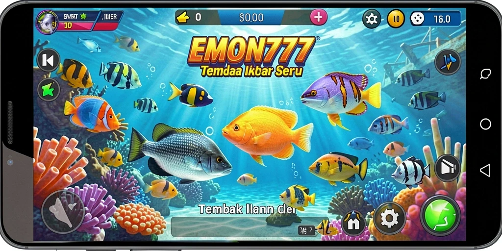 Screenshot gameplay EMON777 yang menampilkan aksi tembak ikan seru.