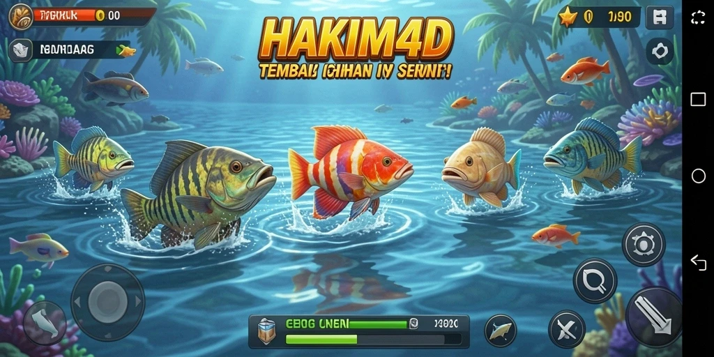 Screenshot gameplay HAKIM4D dengan aksi menembak ikan yang mendebarkan.