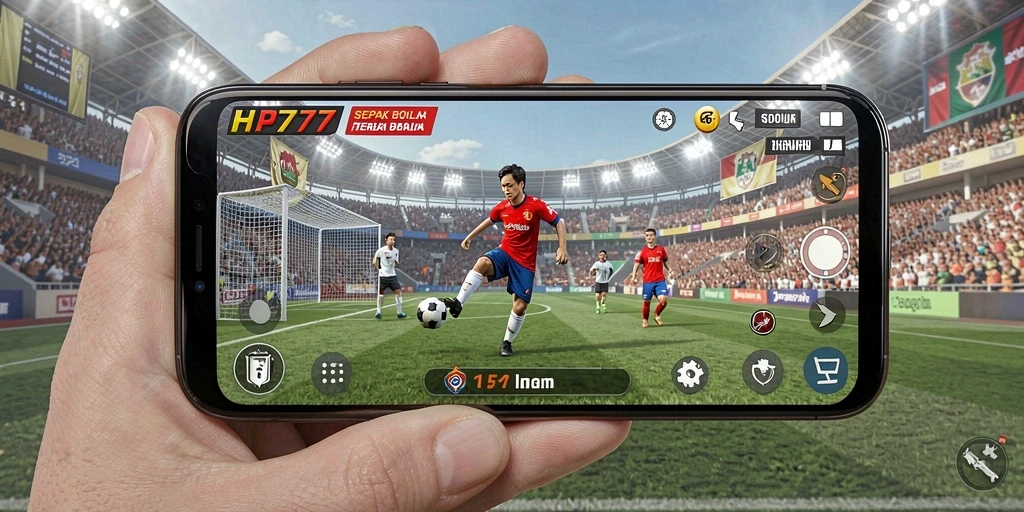 Gameplay HP777 dengan pertandingan sepak bola yang seru dan mendebarkan.