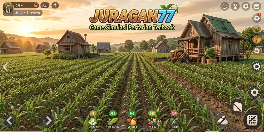 Tampilan menarik gameplay pertanian JURAGAN77 dengan suasana yang hidup.