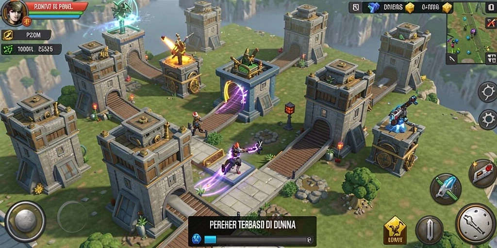 Tangkapan layar P200M menunjukkan pertempuran seru Tower Defense.